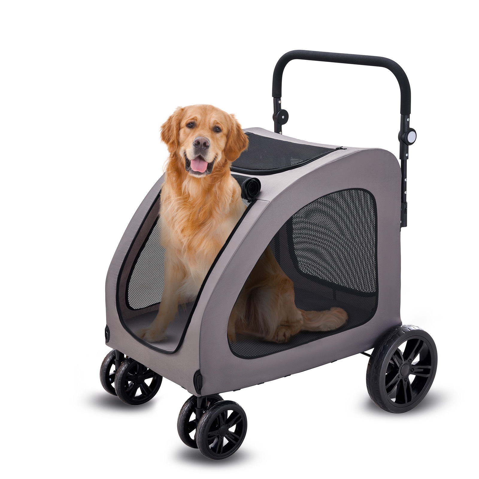 Pet Stroller 4-Wheels Dog Stroller Carrier 160lbs Weight Capacity Portable_voghion.com